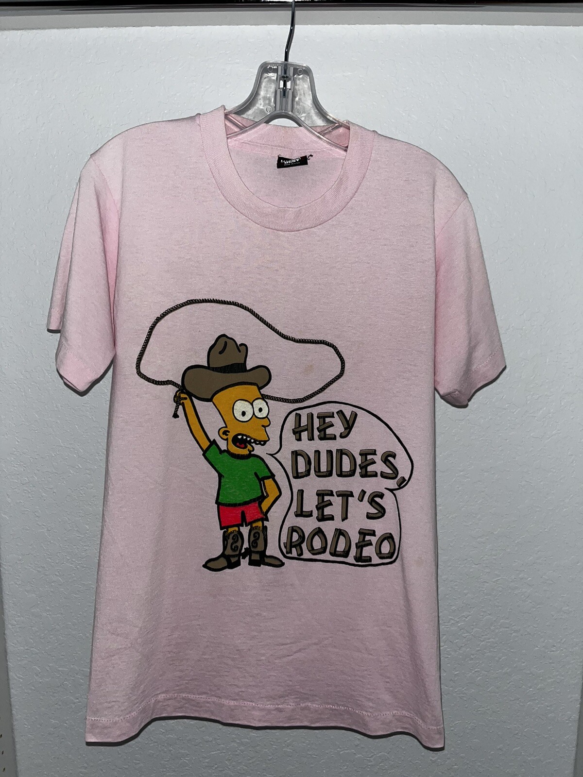 Vintage 1990 Screen Stars Best Bart Simpson t-shirt Single Stitch Pink Rodeo