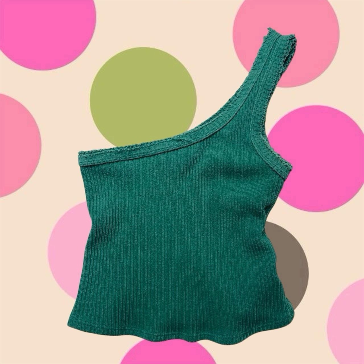 Vintage Y2K Forest Green Ribbed One Shoulder Tank 90s