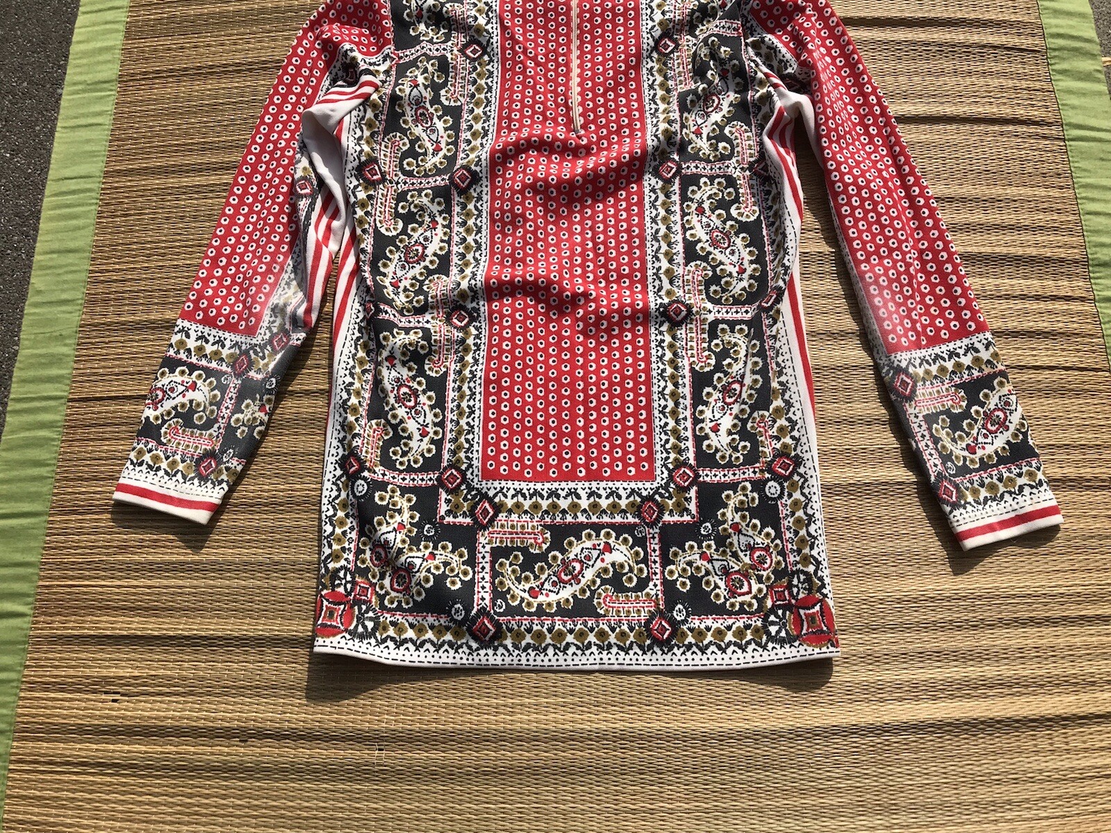 Vtg 60s 70s Aileen Mod Red Black Paisley Tunic Blouse Hippy Top M Boho Shirt