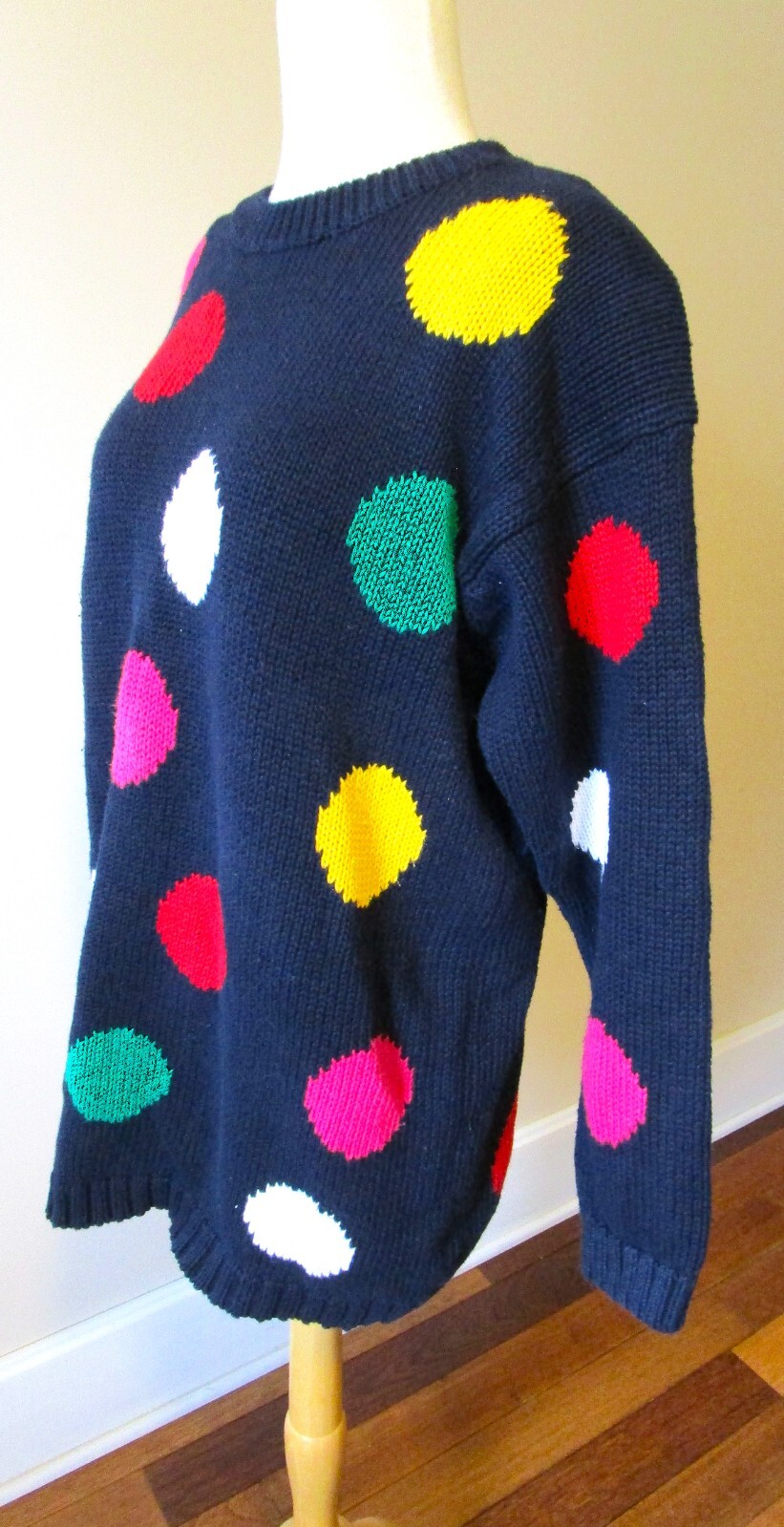 VINTAGE 80’S 90’S POLKA DOT SWEATER BY MARSH LANDING SIZE L, COLORFUL!
