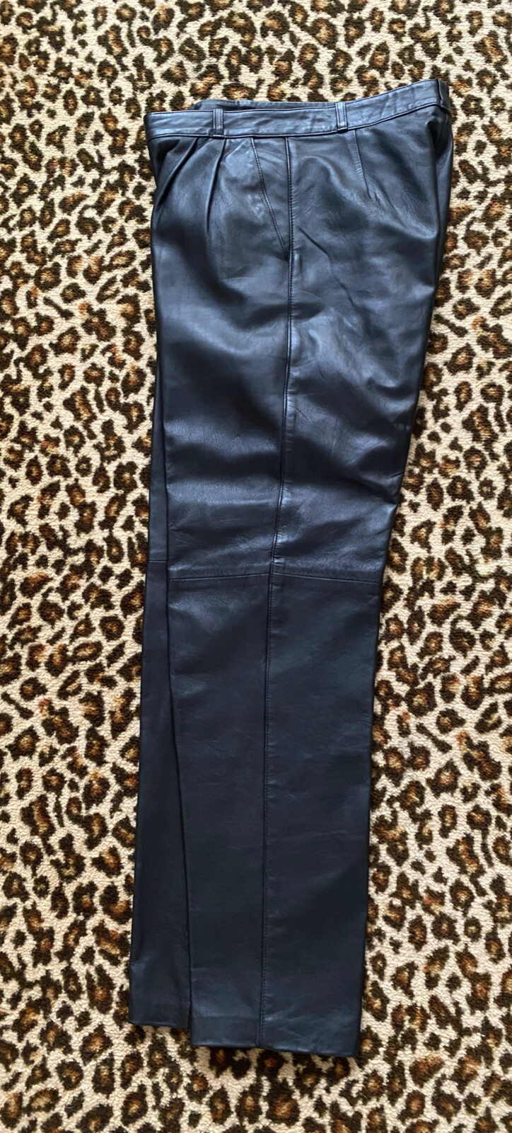 VTG women Black Leather High Waist Pleats Pant Lined size (6) M