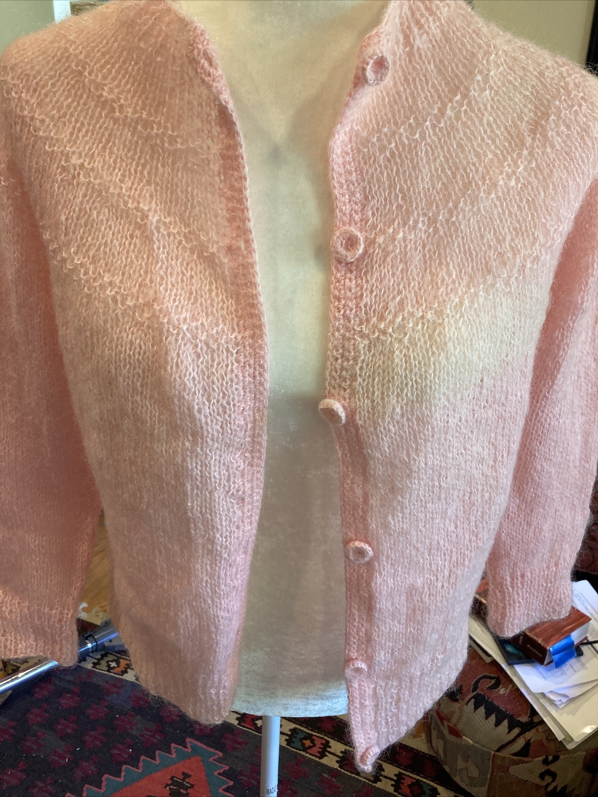 Vintage 1950’s McMullen Import Pink Hand Knit Mohair Blend Cardigan Fab! Sz M