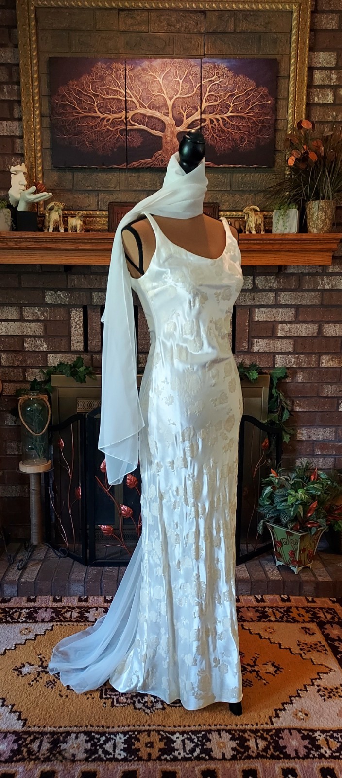 Vintage Zum Zum By Niki Livas Ivory & Floral Velvet Embellished Maxi Dress