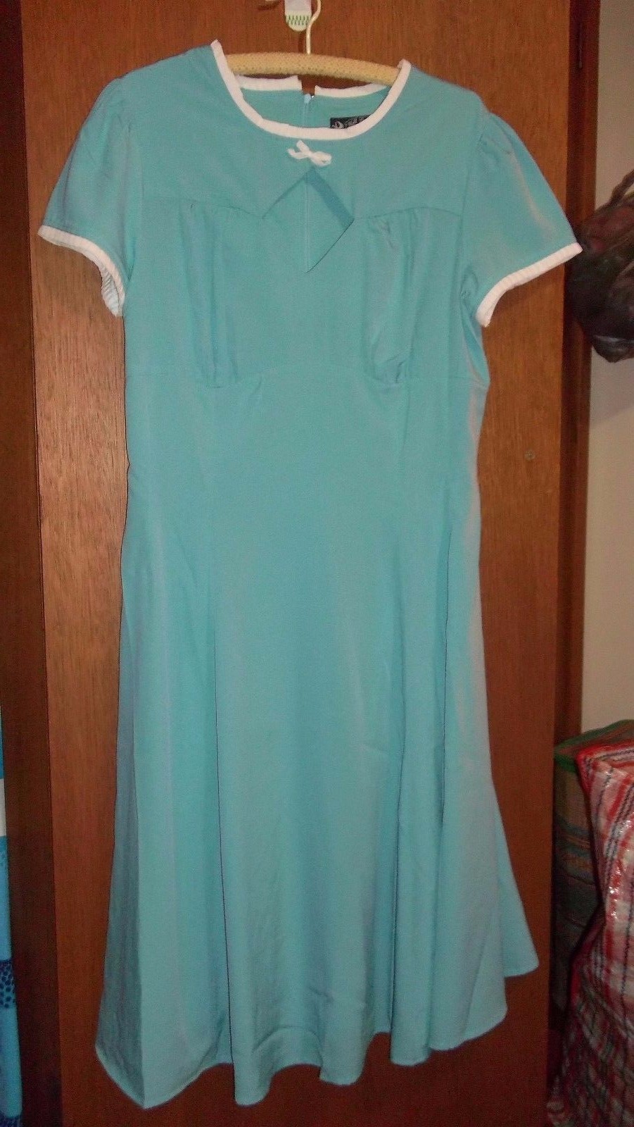 50s Vintage little Party Dress Rockabilly Teacher hell bunny blue pastel SZ 14