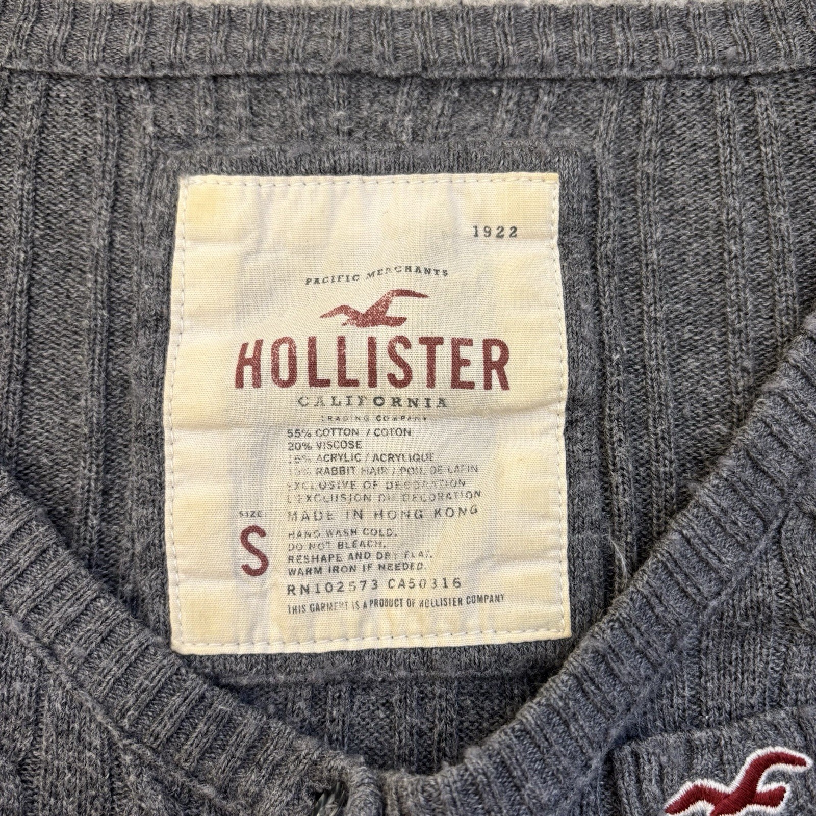 VTG Y2K Hollister Cable Knit Henley Gray Sweater Women’s Sz S Bella Swan Elena