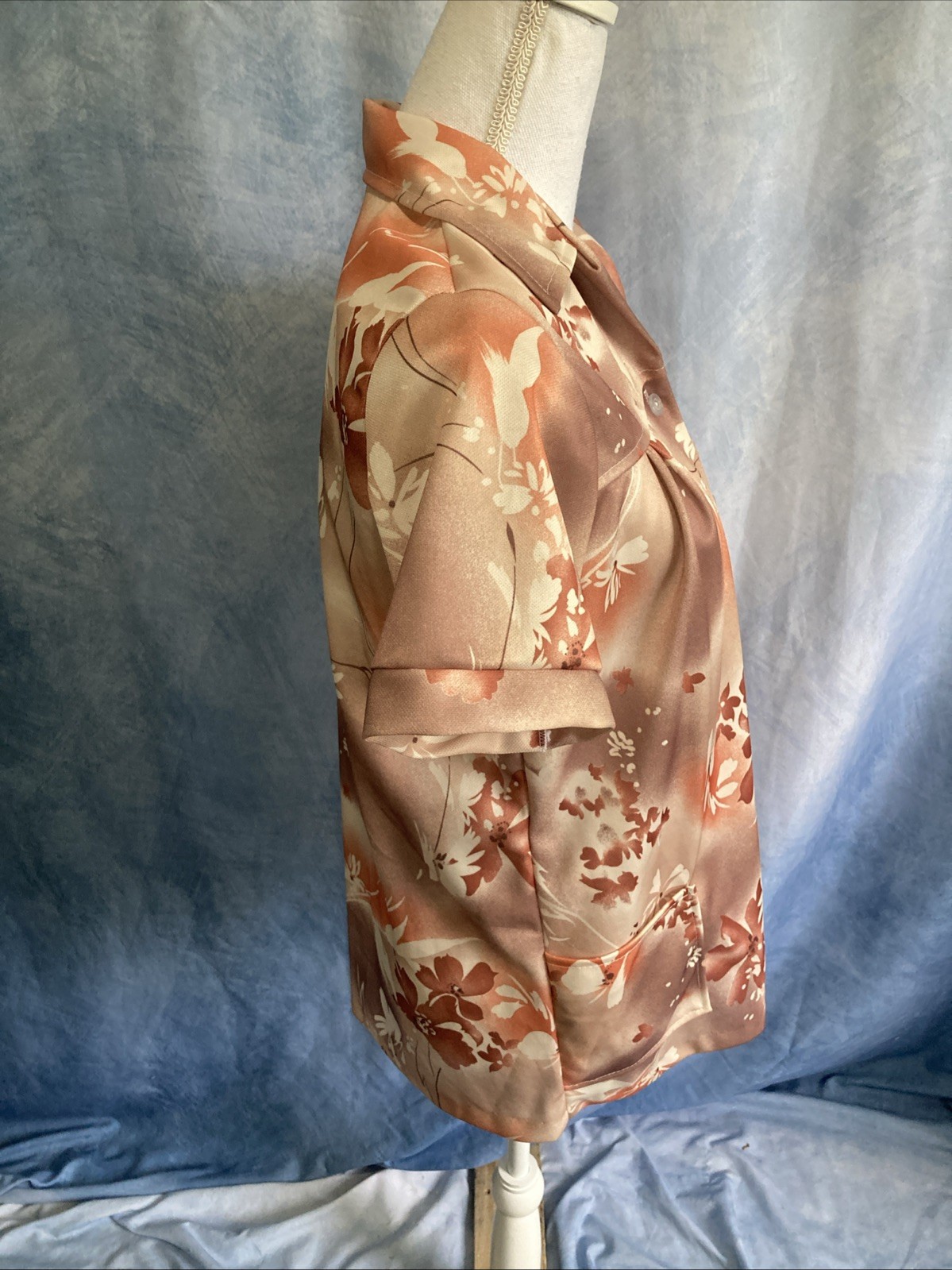 VTG 1970s Spoolworks Peach Floral Smock Tunic Shirt Utility Pockets S USA Retro