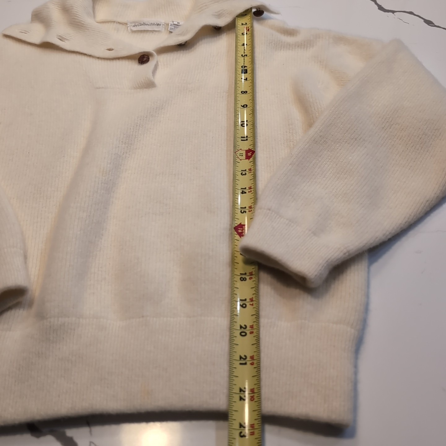 Lambswool Angora Fuzzy Sweater Cream 1/4 Button Large Collar Size Medium Vintage