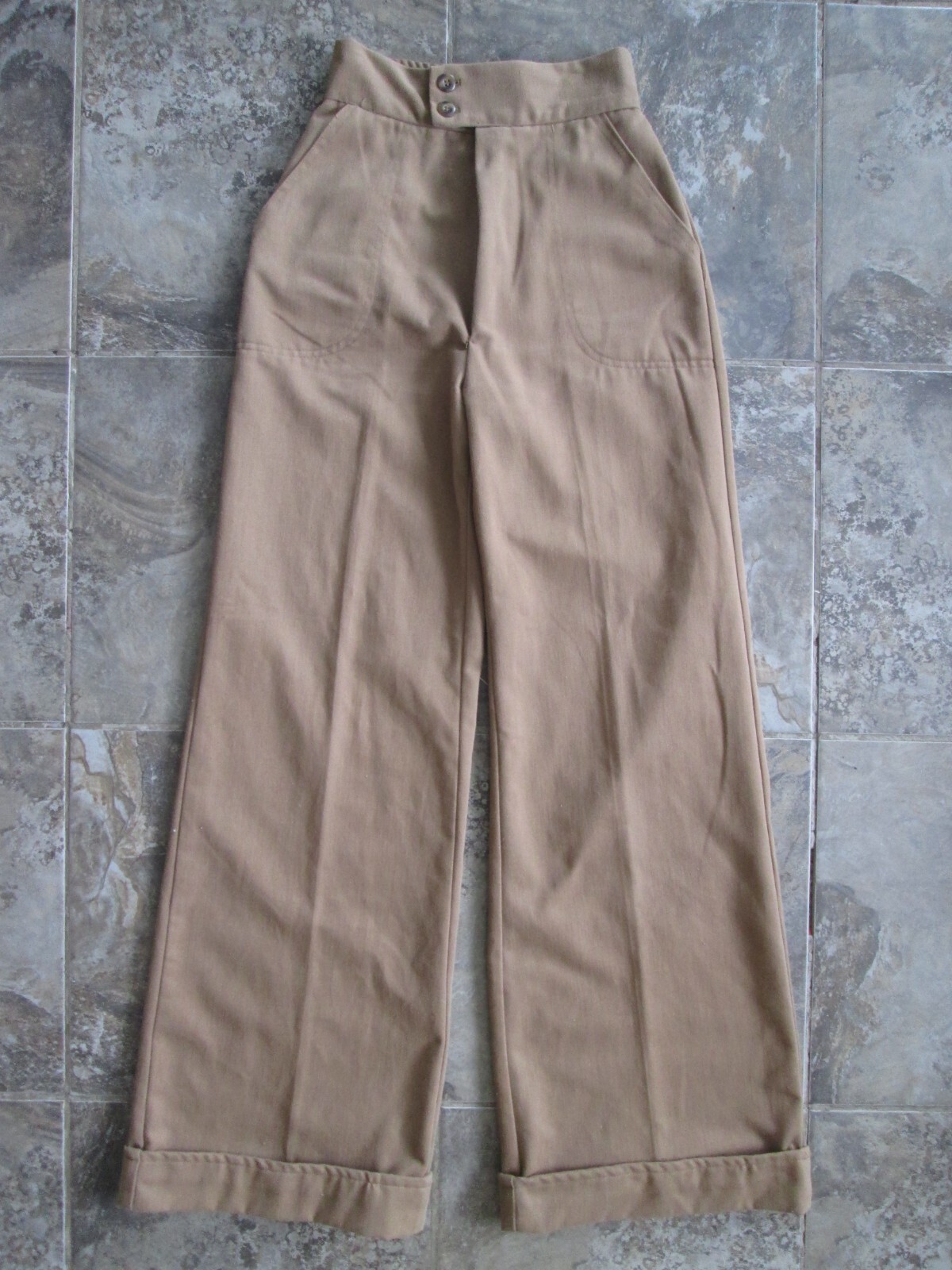 Vintage Original 70s Mom Pants 22×30 High Waist Wide Straight Leg Brow READ