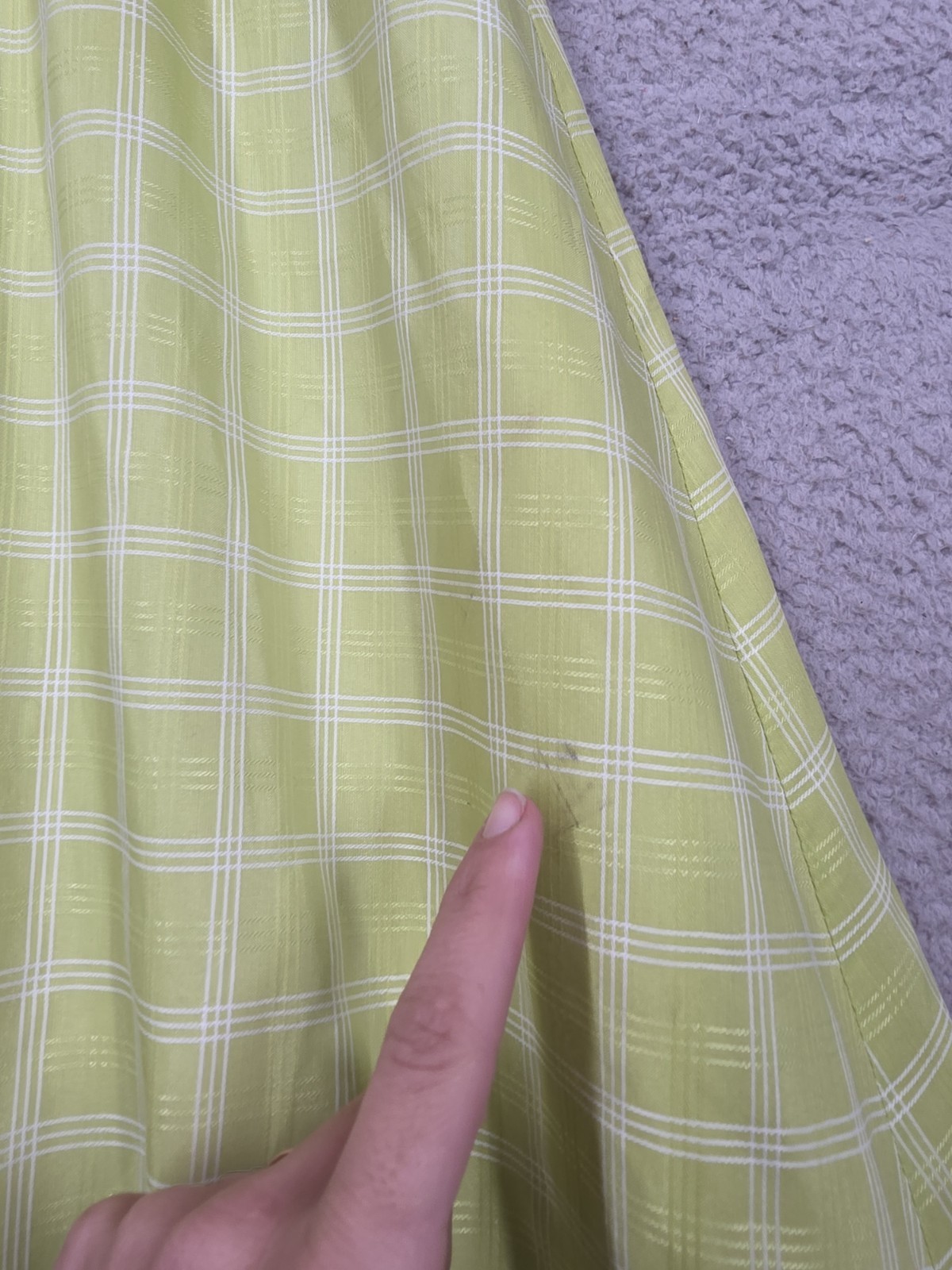 Vintage 70s Prairie Dress XS Green Maxi Check Puff Sleeve Cottagecore Lace Trim