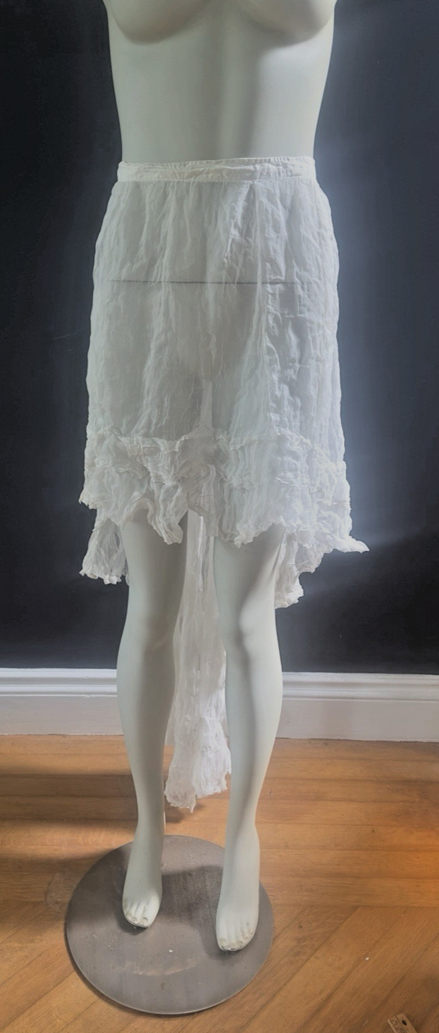 Antique Edwardian Lacy French Fashion Ruffled Lawn Skirt Slip with Flowing Train