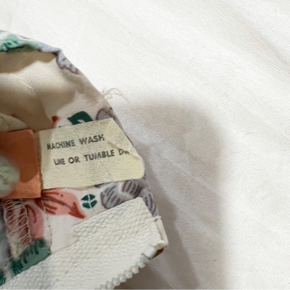 Vintage Floral Midi Skirt Cream Peach Green Botanical A-Line High Waist | Size 8