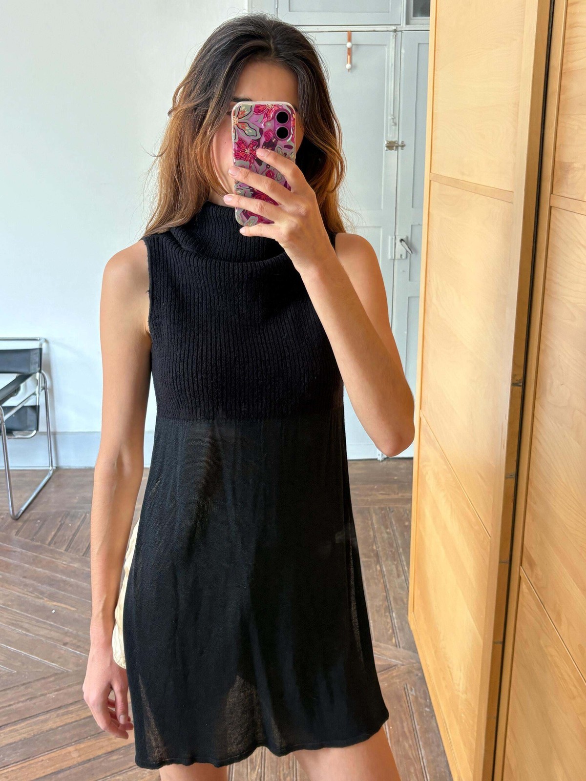 Black Sarah Pacini Turtleneck Tunic Top – Minimalist High Neck Wool Blend