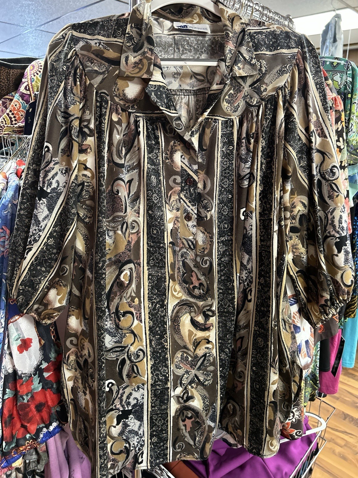 Vintage Women’s Top Notch Floral Blouse Shirt Plus Size 44/24W Smock 3/4 Sleeve