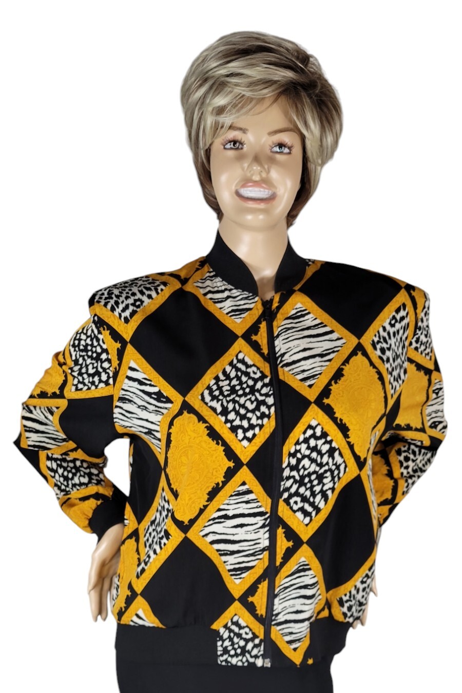 Vintage 90s Teddi Baroque Rococo Animal Print Leopard Lightweight Zip Jacket L