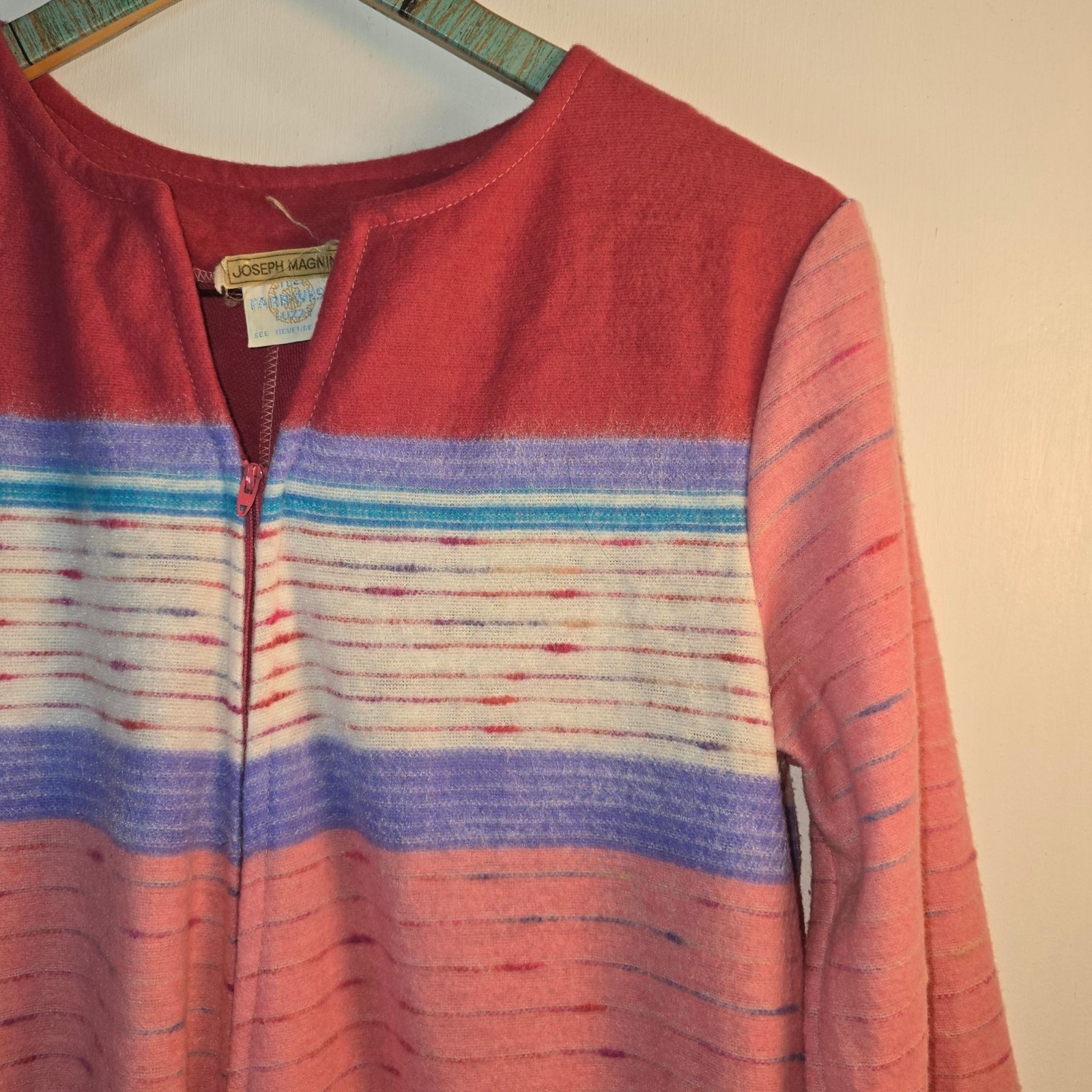 Vintage 1970’s Joseph Magnin The Farr West Fuzzy RARE Striped House Coat, Sz L