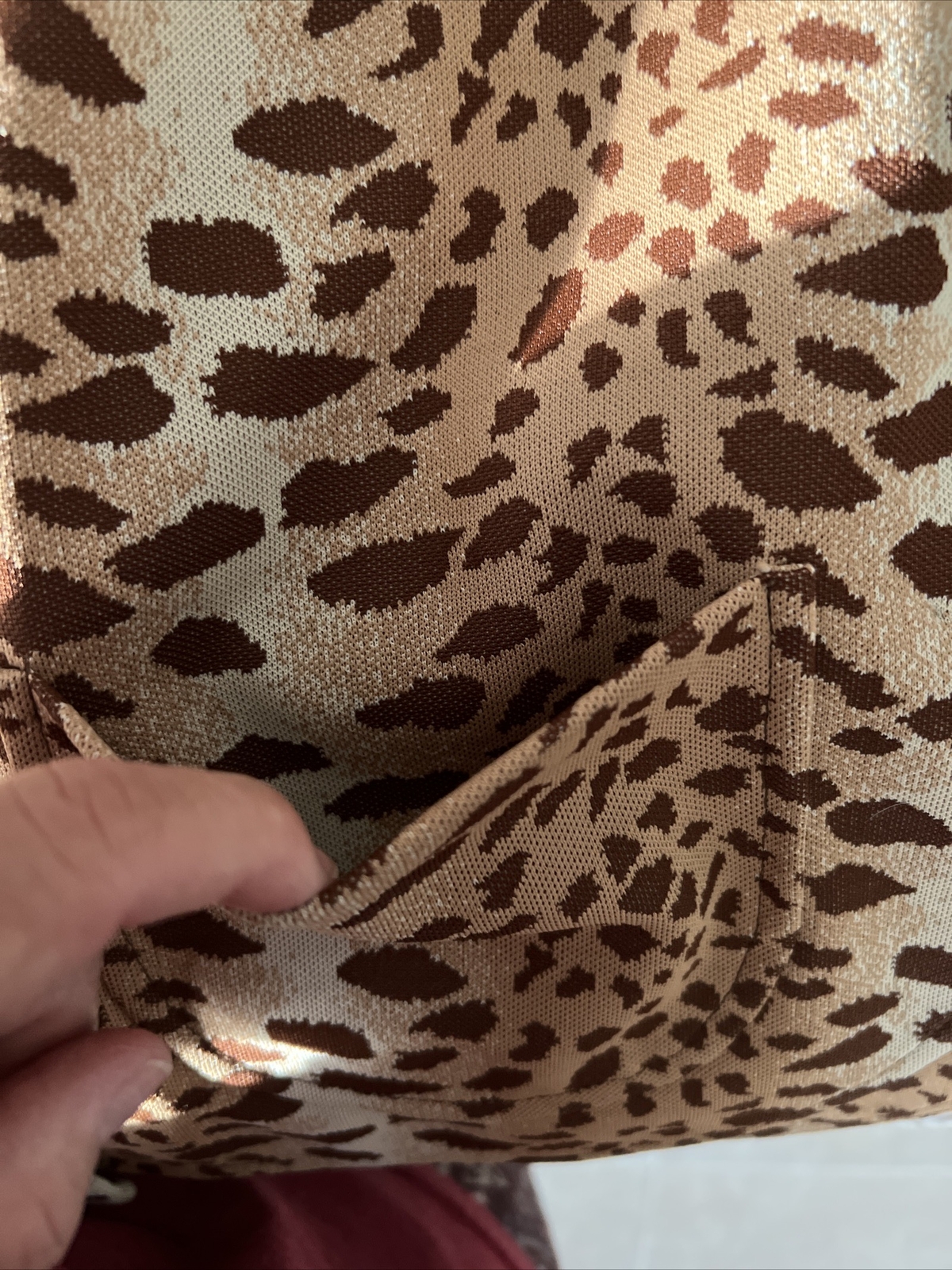 Vintage 1960s Animal Print Knit Top Boutique Brown Cheetah Button Up Sz 14 Sears