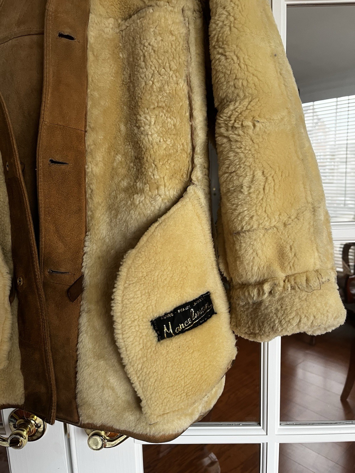 Vintage Designer French Sheepskin Shearling Coat Women’s Large Cognac / Cream