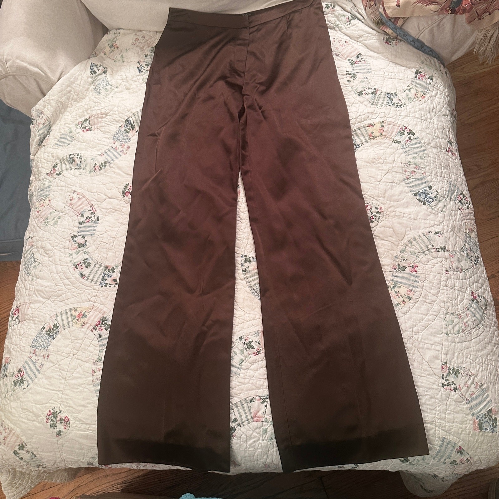 VINTAGE LES COPAINS ITALY HI SHEEN CHOCOLATE BROWN SATIN WIDE LEG PANTS