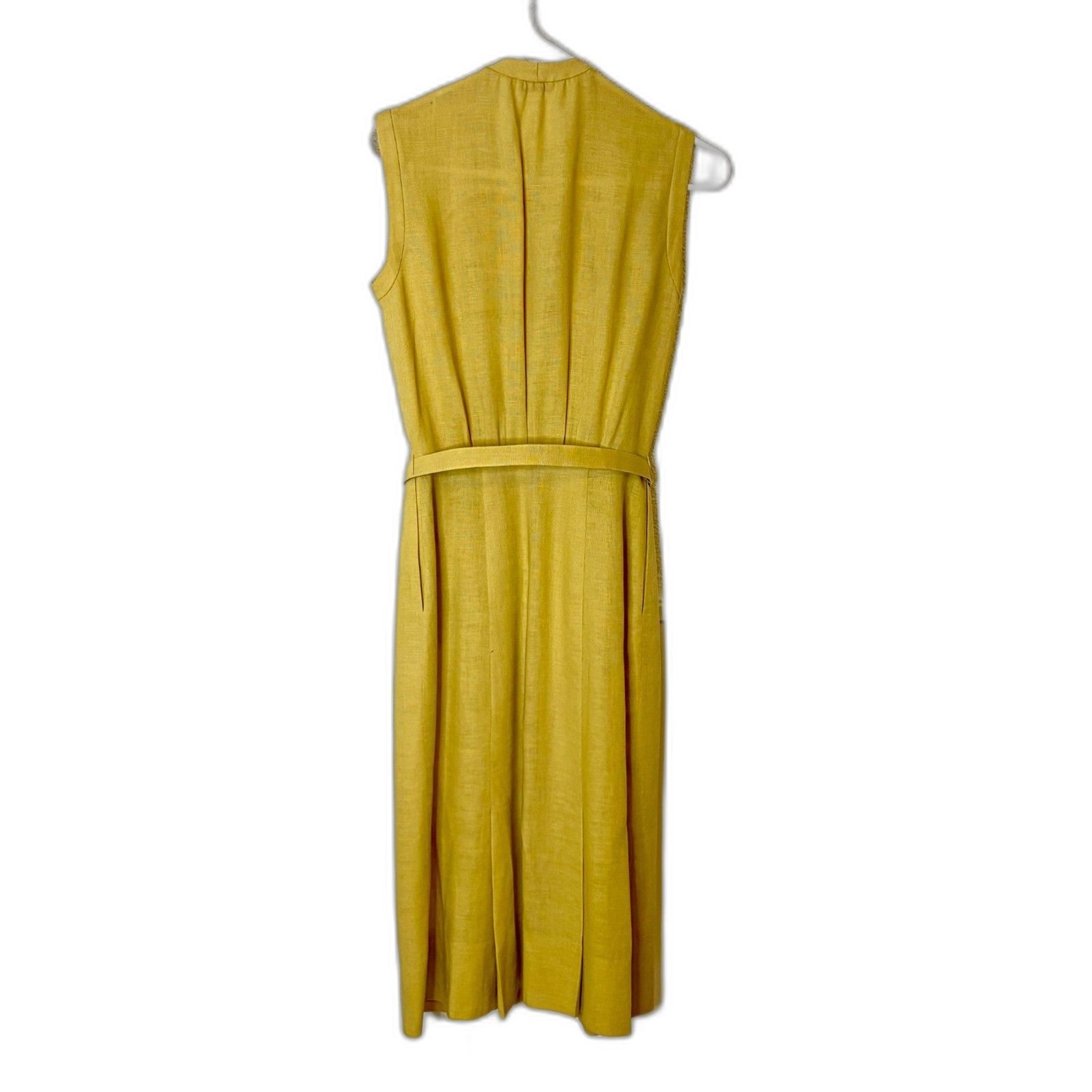 Vintage 1950s/60s Carlye Yellow Linen Dress Rhinestone Buttons Velvet Leaf Sz S