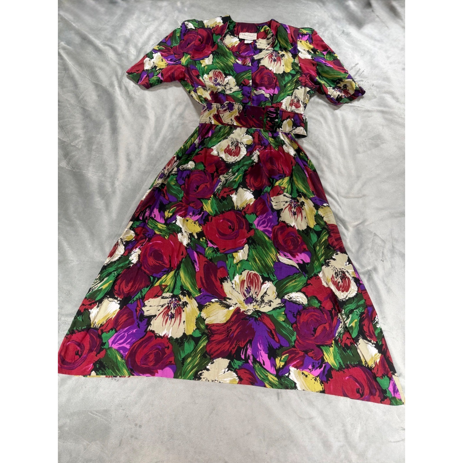 VTG Pellini Petites by Von Bramlett Belted Floral Dress 80’s Sz 3/4 Made In USA