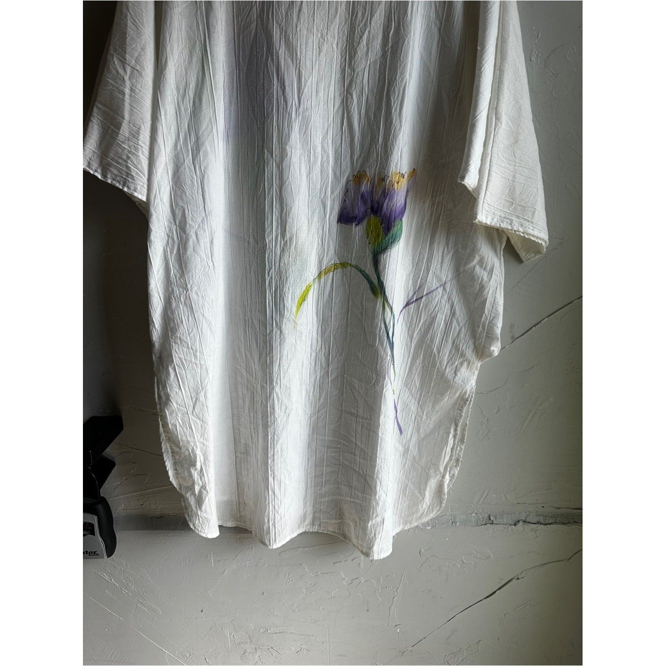 Vintage Hand Painted Iris Cover Up Tunic Boho Artwear Coastal Grandma One Size