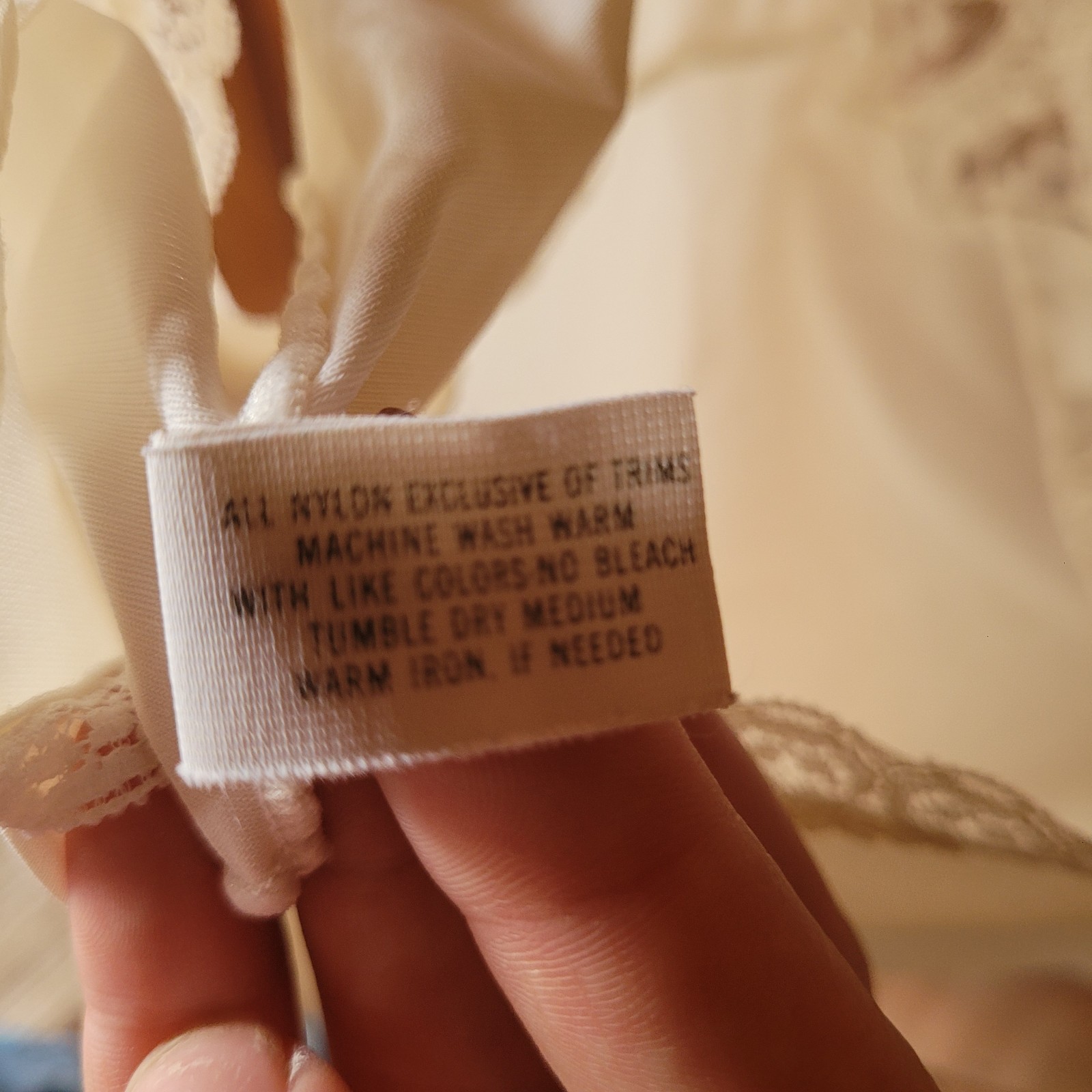 1970s Vintage Shadowline Ivory Slip Dress Nightgown Lace Pink Embroidery Small
