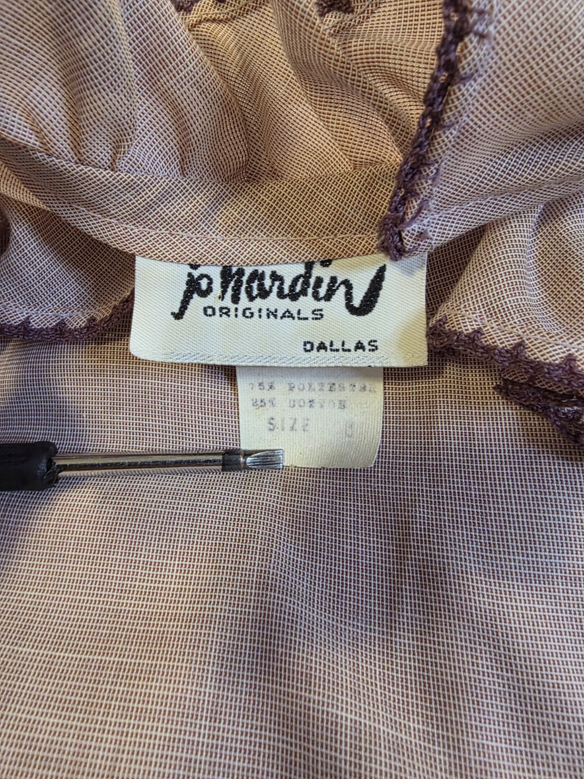 Vtg 70s Jo Hardin Cross Button Ruffle Blouse Purple Women’s Size 8 Cottagecore