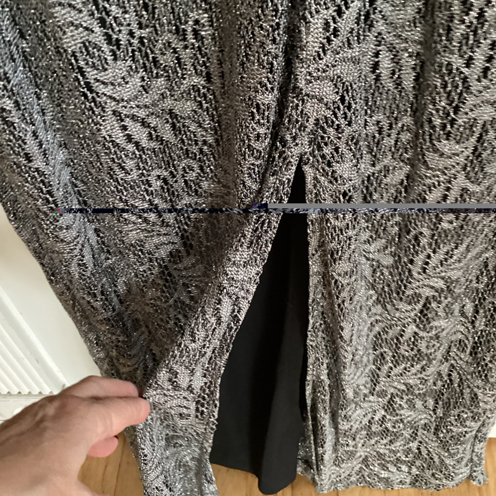 Vtg Jessica Howard Metallic Silver And Black Lace Maxi Dress Size 14 NWT