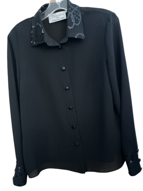 Florentine Soriee Black Sheer Tunic Sequin Dressy Elegant Holiday Blouse 12