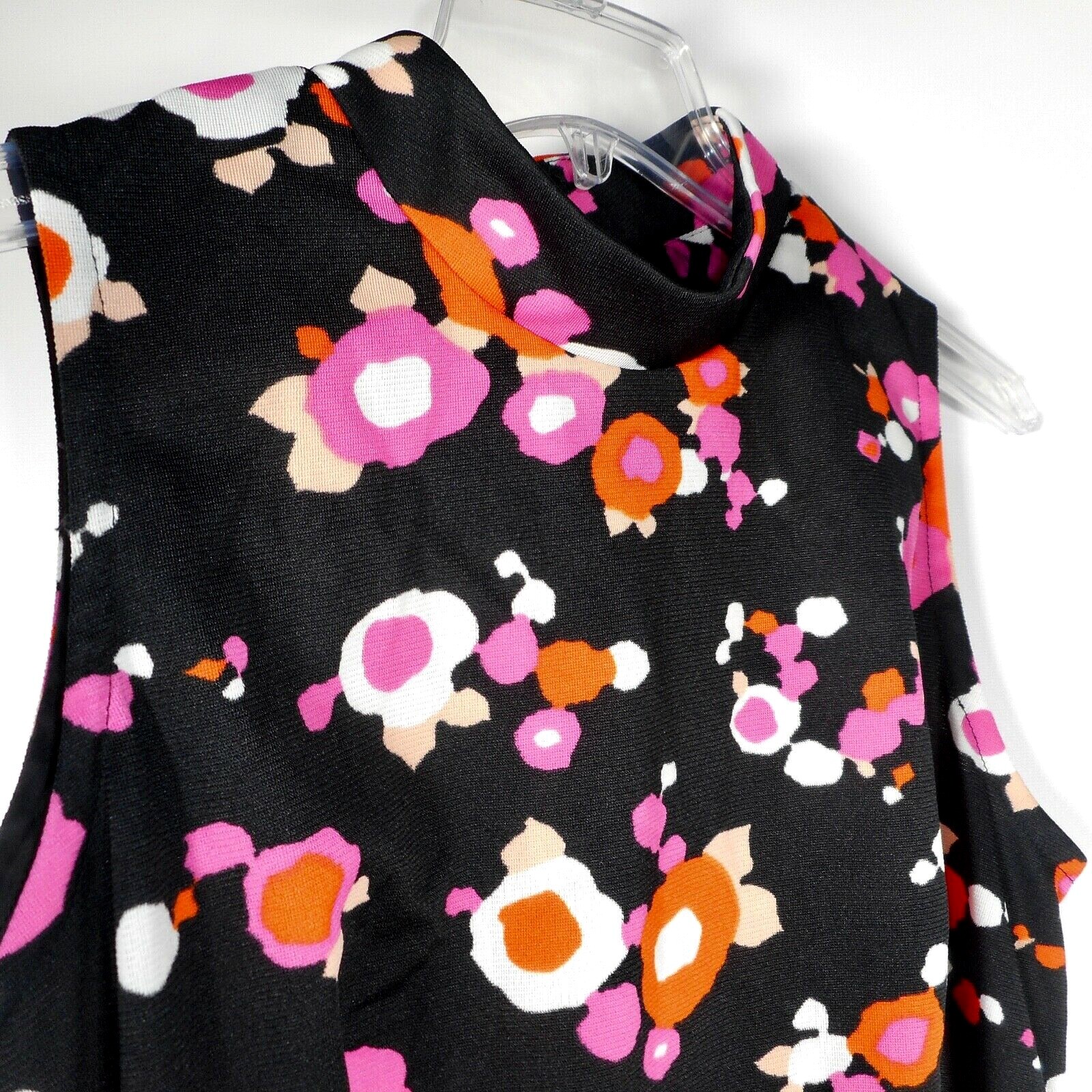 VTG 70s Original Black Fun Flower M L 10 Maxi Dress Mod Handmade Pink Hippie