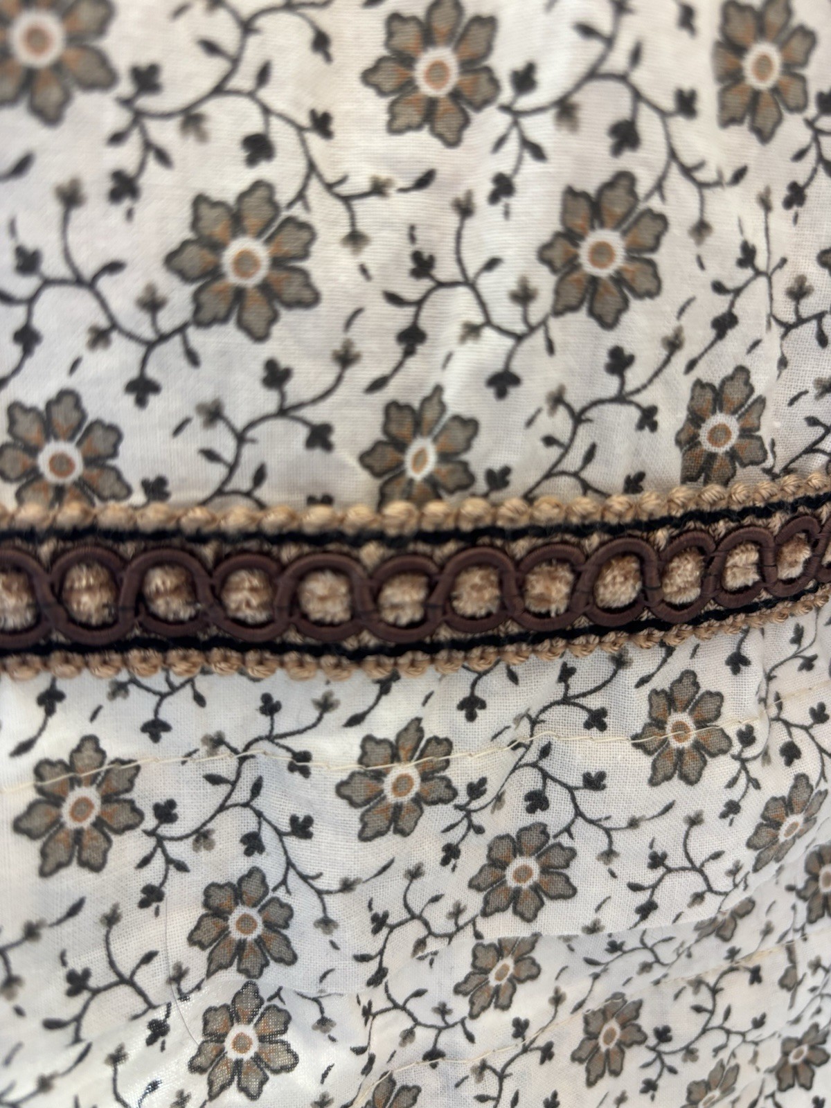 Vintage Brown Calico Floral Maxi Skirt Vintage Ribbon Trim Prairie Cottagecore