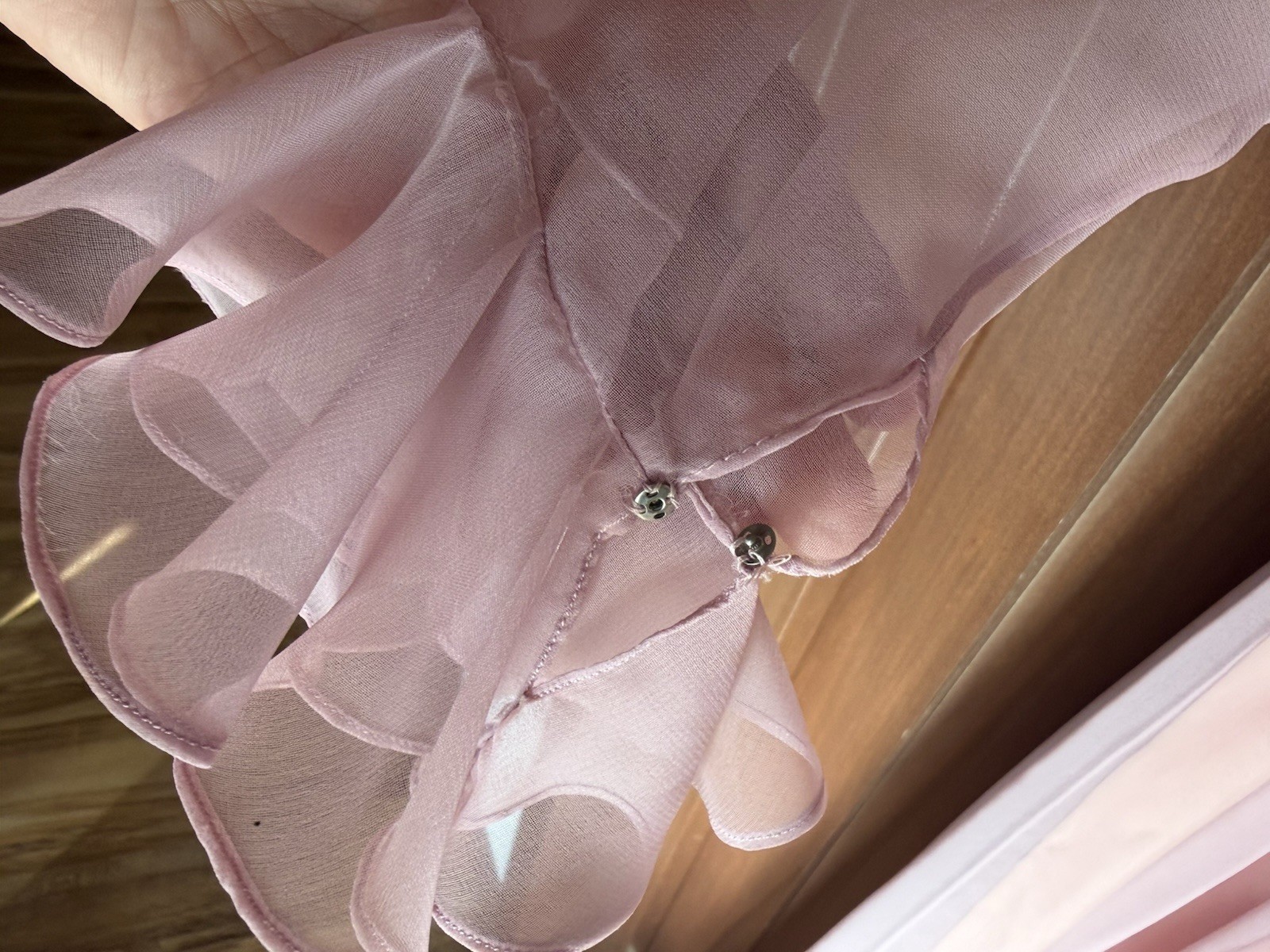 Vtg 70s 80s Jill Richards I. Magnin Pink Chiffon Ruffle Dress Long Sleeve Formal