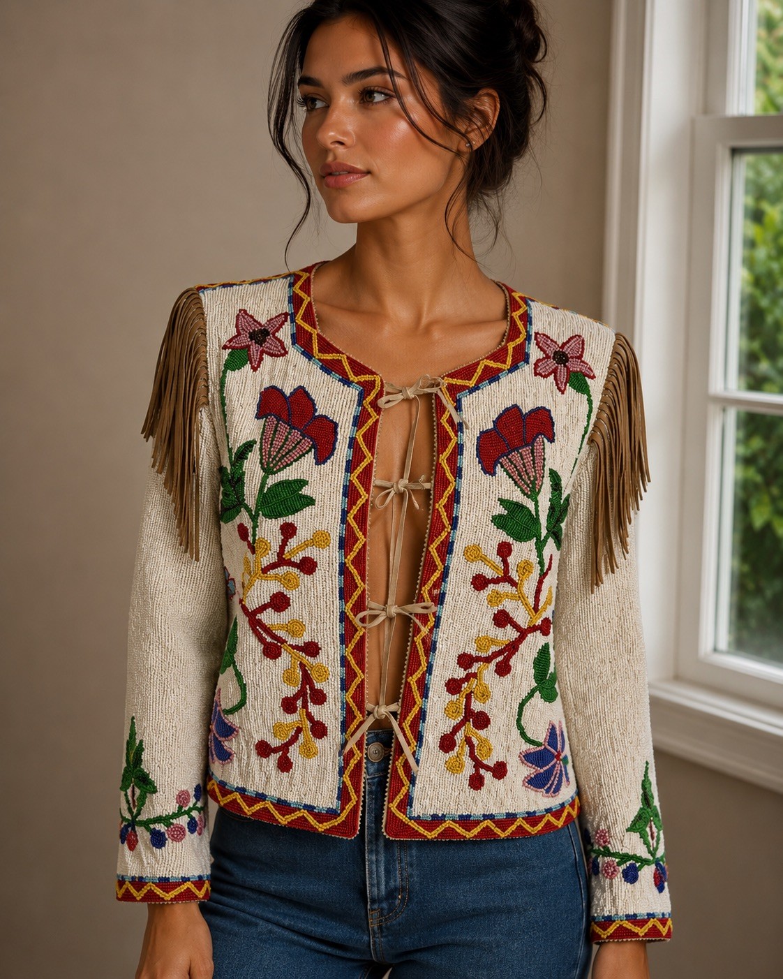 Hairston Roberson Museum-Quality Fully Beaded Native American–Style Jacket XS-S