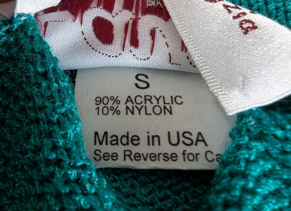 VTG Laura by Alyzia Teal & White V Neck Cardigan Women’s Sz S Made In the USA