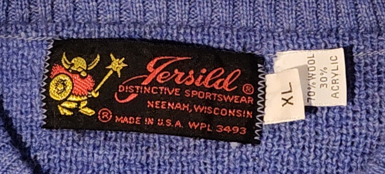Vintage Jersild 60s Nordic Blue Fair Isle Sweater Womens XL Wool Blend Knit Ski