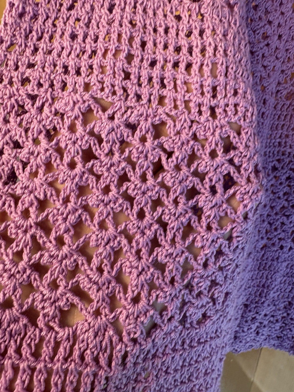 VTG Lavender Crochet Knee Length Skirt Women’s Sz S/M WAIST 24-32” Boho Hippy