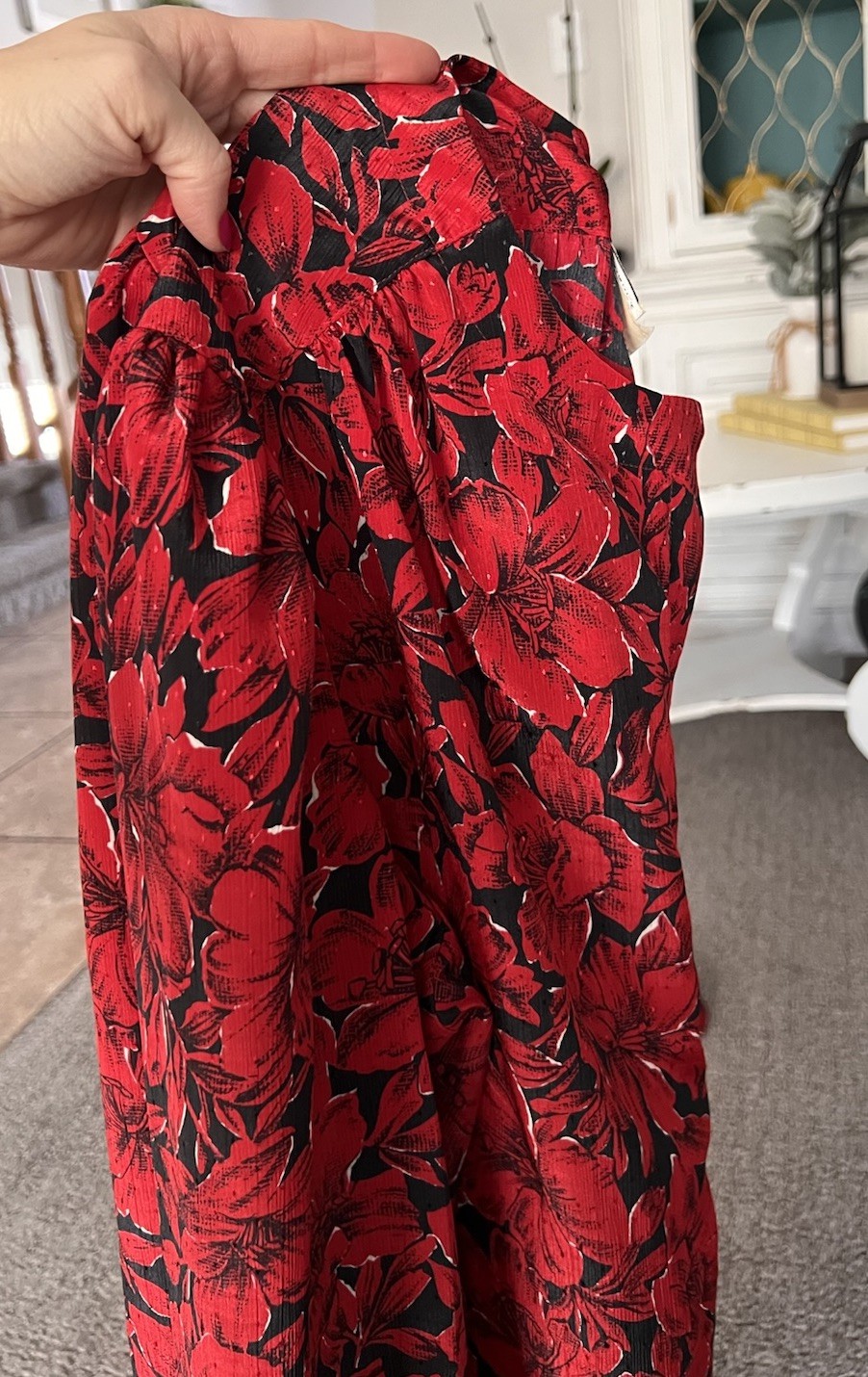 Vintage Pykettes Floral Blouse Size 18 Red Black Secretary Tie Collar 1970s