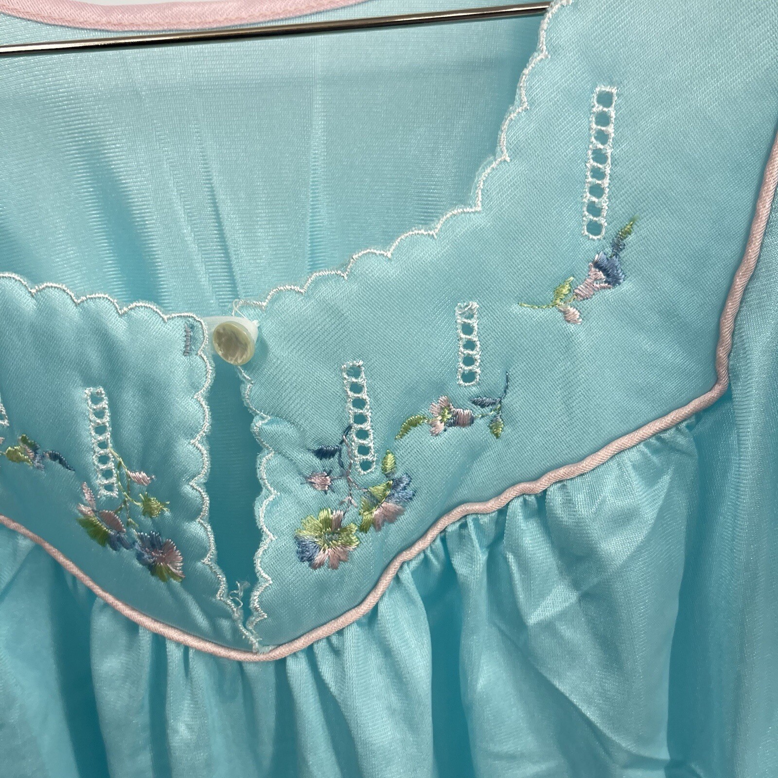 Vintage Nightgown Womens Large Glencraft Embroidered Bodice 80s VTG Blue Sissy
