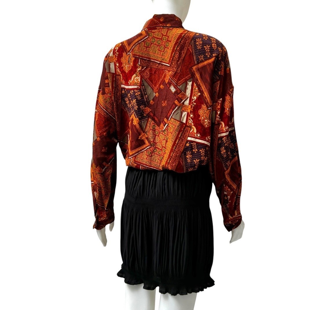 VTG Linda Allard Ellen Tracy Silk Blouse Scarf Print Office Siren 90’s 12 Tall
