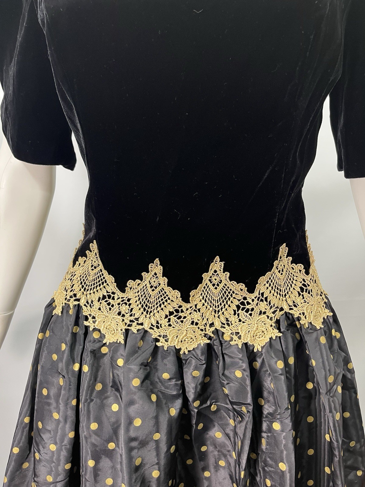 Vtg Scott McClintock Gunne Sax Black Gold Velvet Tafetta Gown Dress Crinoline M