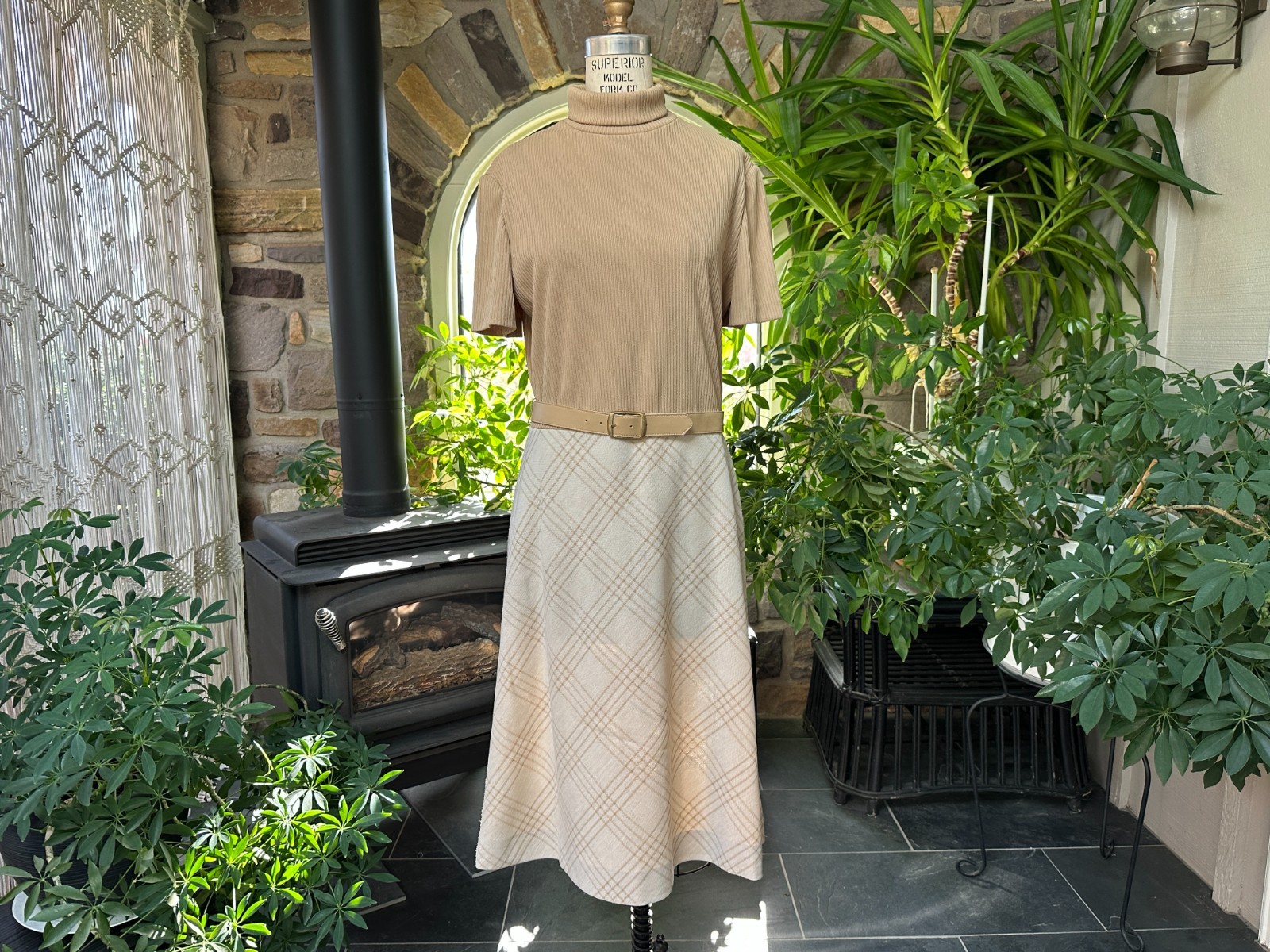 Vintage 1970s Ivory and Beige Dress with Jacket Kay Windsor The Look You Love
