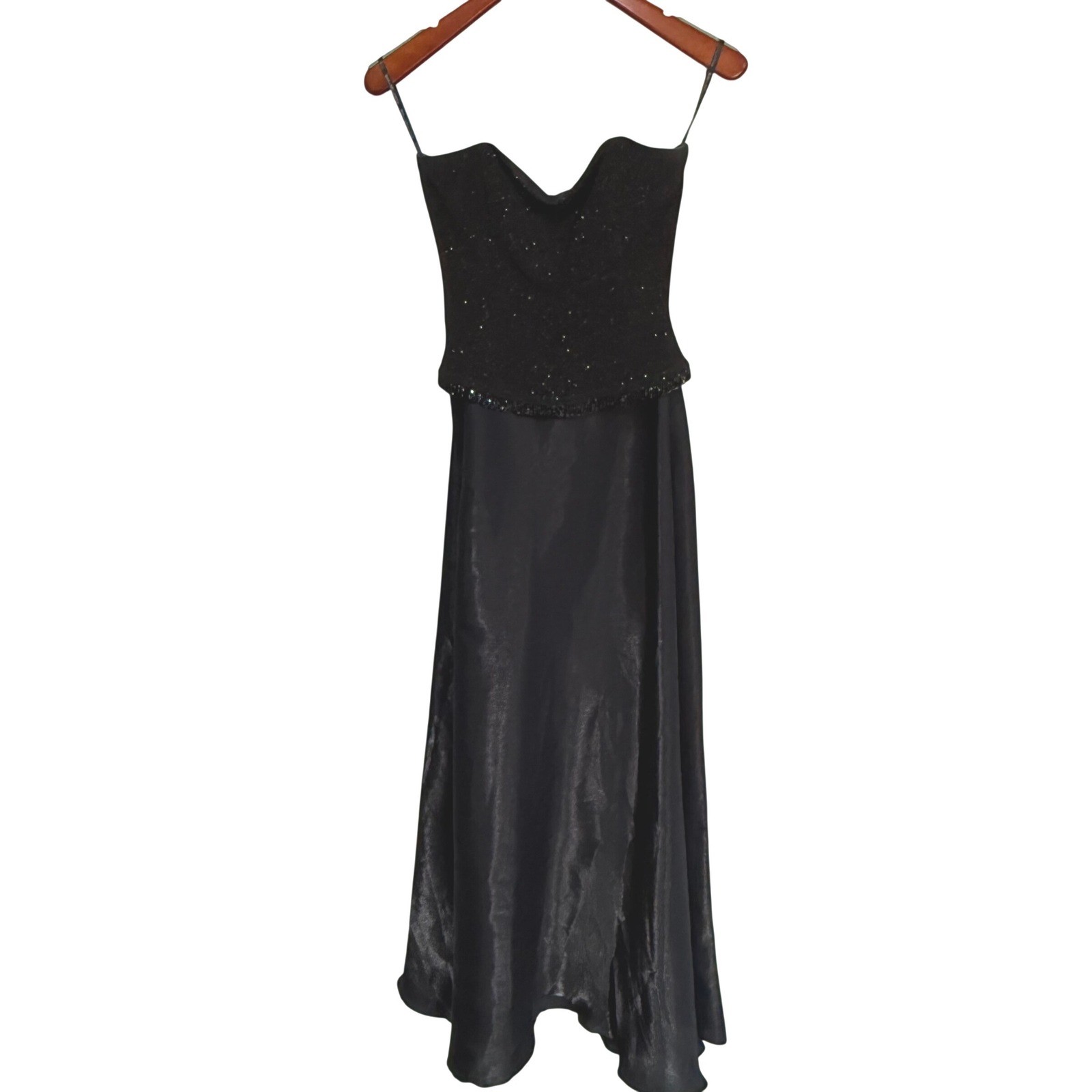 Y2K whimsigoth Scott McClintock Black Strapless Beaded Evening Gown Dress 6