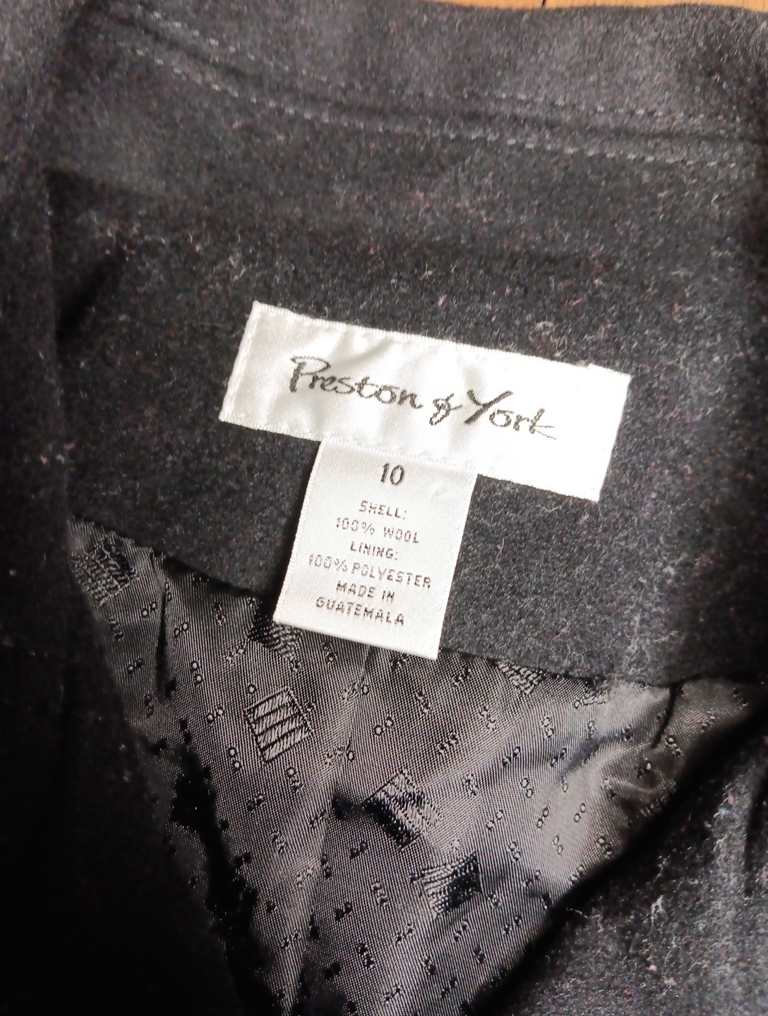 VTG Preston & York Womens 10 Peacoat Black 100% Wool Lined Pockets Winter