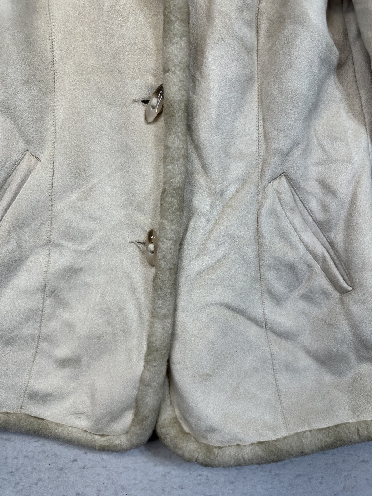 Vintage Jones New York Womens Size M Tan Brown Faux Fur Suede Coat Jacket