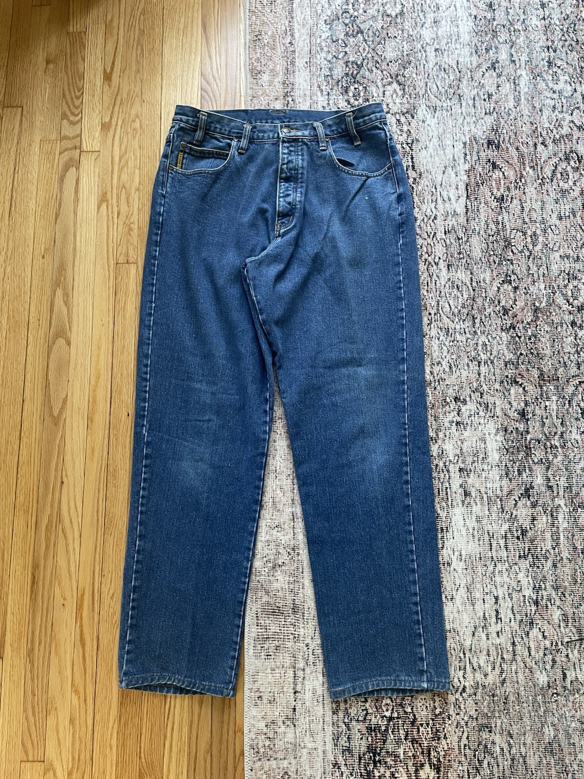 Vintage 1990s Armani Button Fly Denim Baggy Hip Hop Jeans 34×34 Fit 32×30