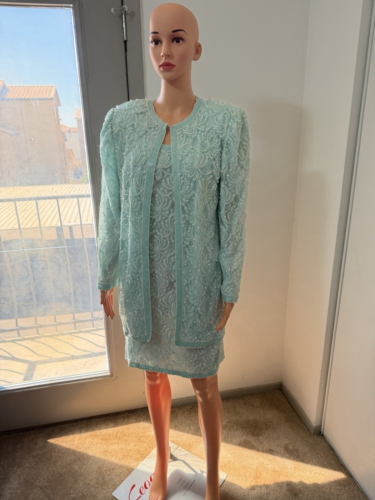 Vintage Carina Beaded Dress Set 2pc Jacket India Formal Cocktail Small