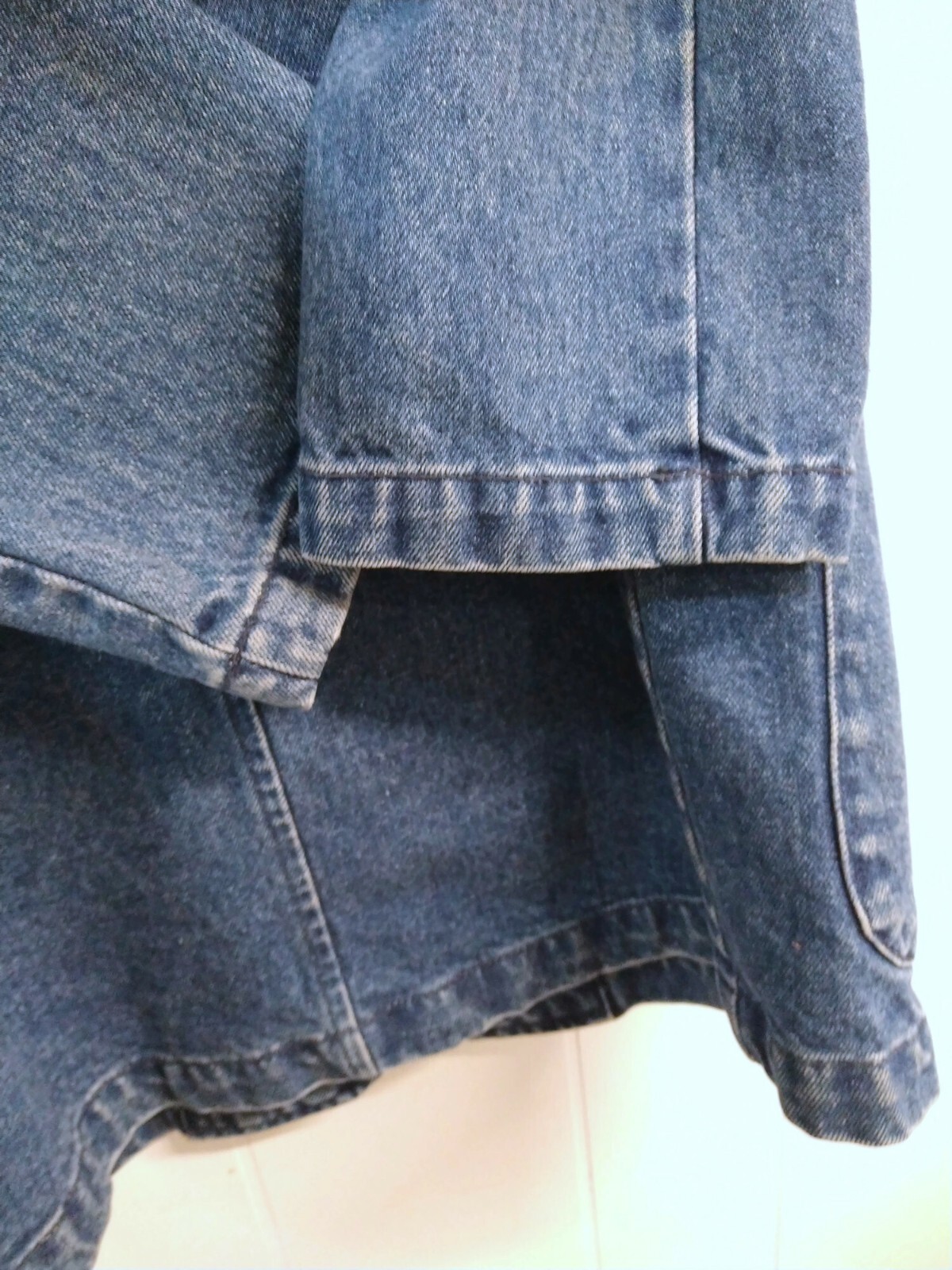 VTG Eddie Bauer WM M Jean Jacket Blue Dark Wash 3 Pockets Notched Lapel 1 Button