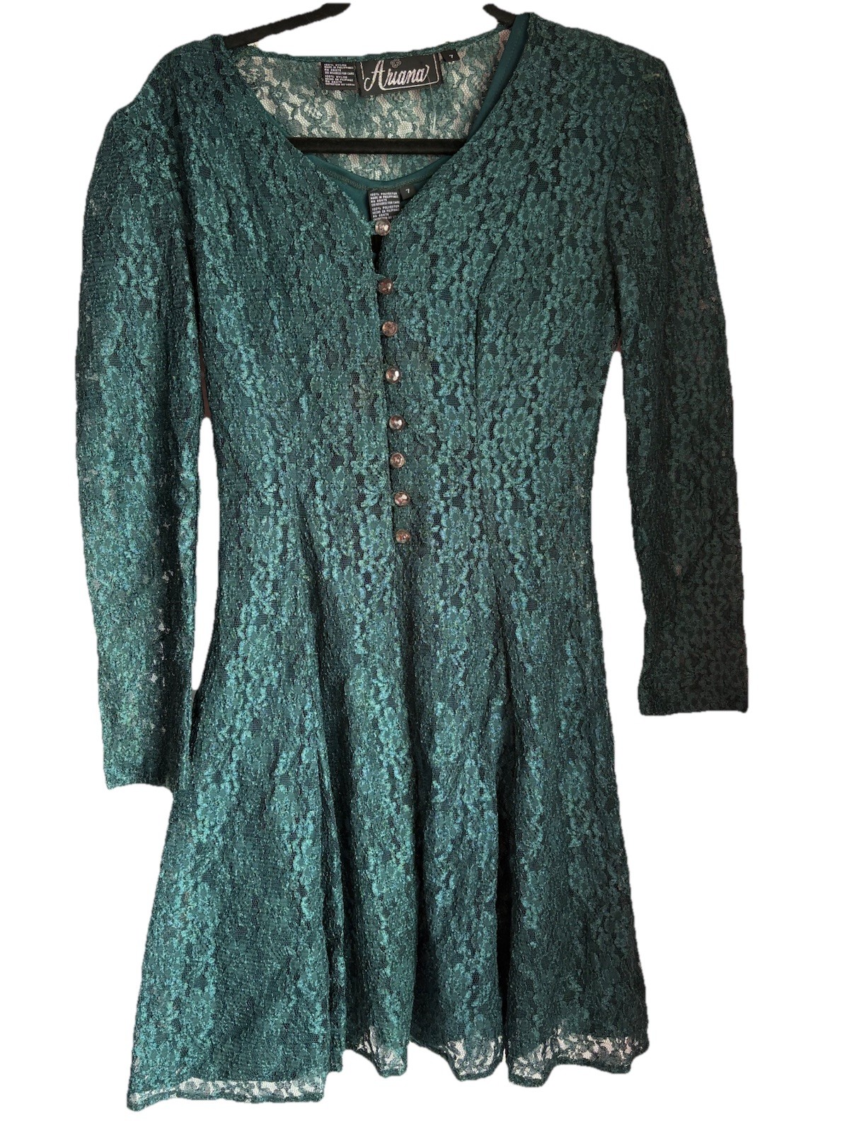 VTG 90s Ariana Lace Corset Back Mini Dress Set Green Sheer Overlay & Slip Size 7