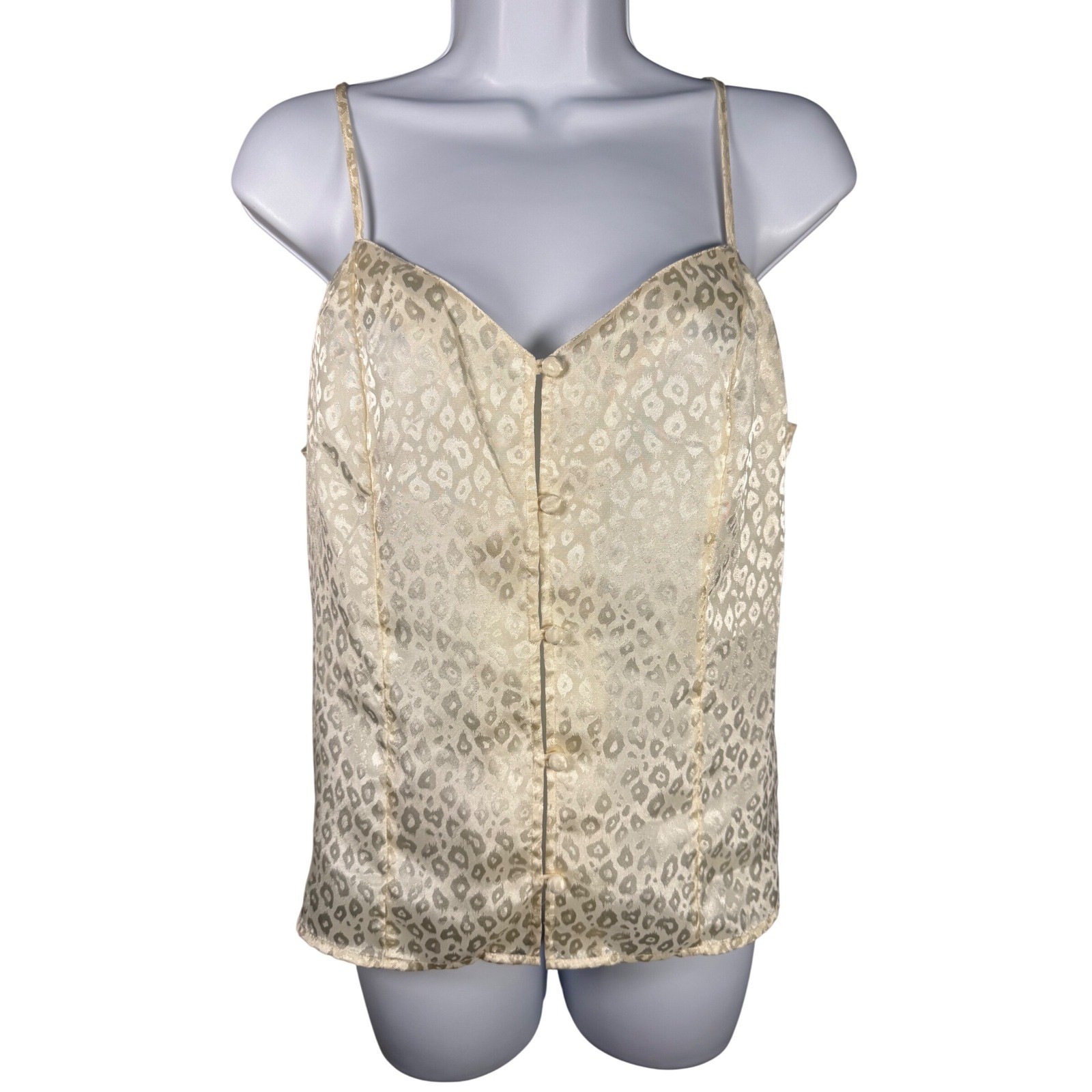 Vintage Y2K Valerie Stevens Satin Jacquard Cami Leopard Button Tank Medium