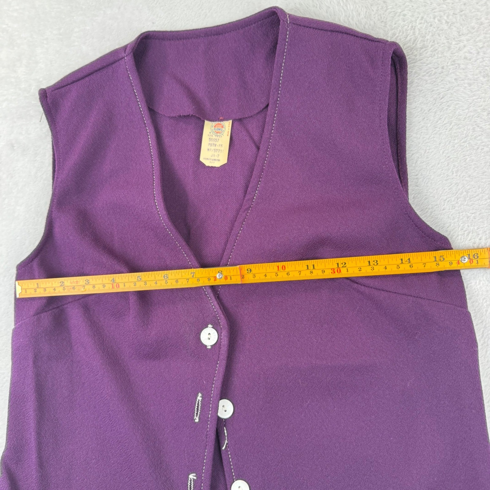 VINTAGE Lady Blair Cardigan Vest Set Womens 7 Purple 70s ILGWU Contrast Stitch